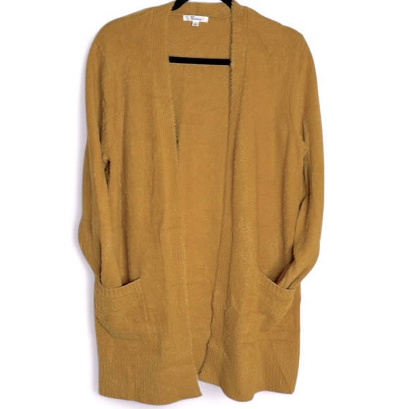 89th & Madison Sweaters - 89th Madison Long Open Front Cardigan Sweater w front pockets Size L. Mustard